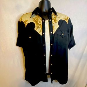 Wilkie Western Wear size M short sleeve black/tan tropical snap button shirt